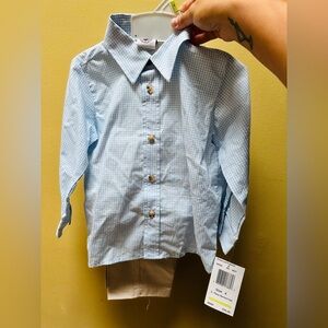 size 4 Good Lad Light Blue Checkered Button Down Shirt + pants set NWT